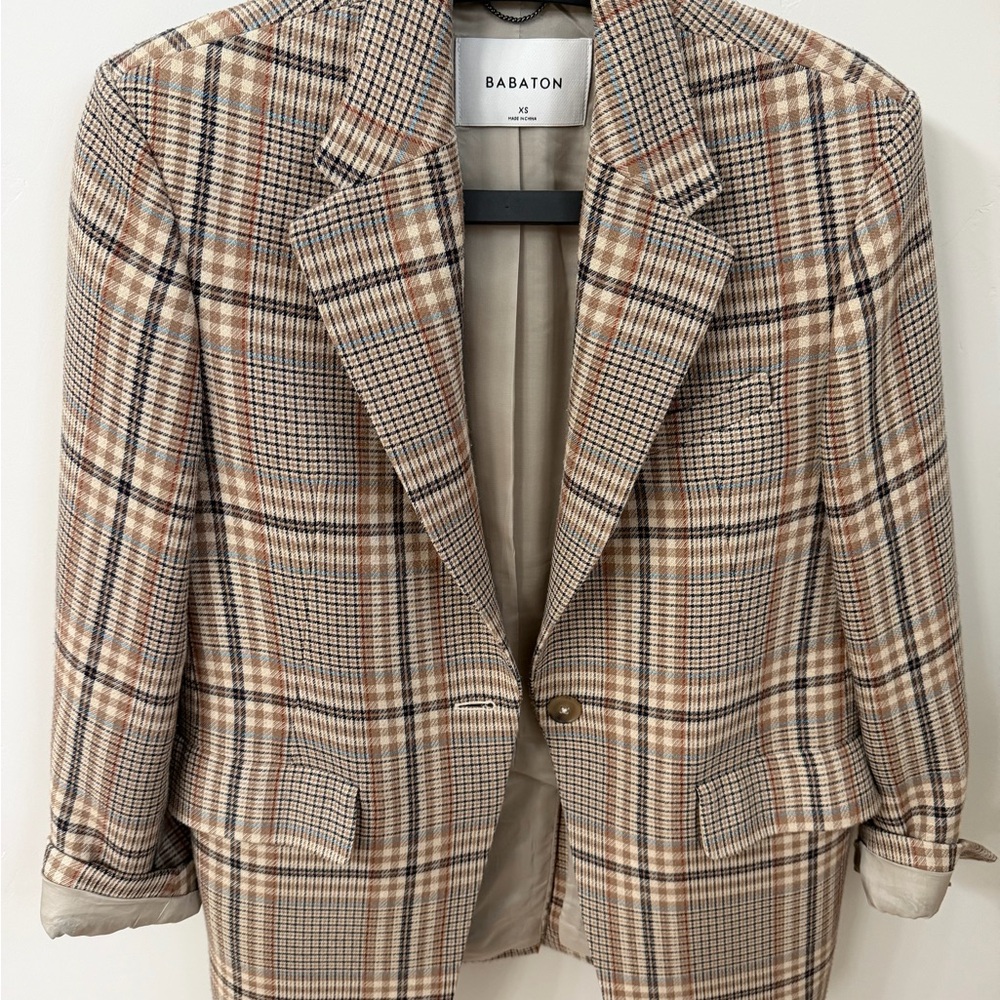 Babaton Women's Plaid Blazer - Brown and Cream